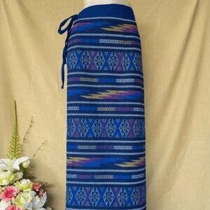 Thai Sarong Lanna Style Skirt | One Size Wrap Around Tie Skirt | Blue